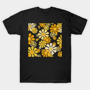 60's 70's Retro Flowers Fall Aesthetic on Black T-Shirt